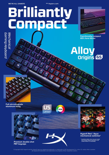 HyperX Alloy Origins 65 - Mechanical Gaming Keyboard - HX Aqua (US Layout) HyperX Alloy Origins 65 - Mechanical Gaming Keyboard - HX Aqua (US Layout)